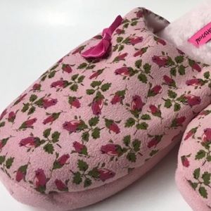 Pink Leopard Betsey Johnson slippers signature rosebud print bow slides vintage